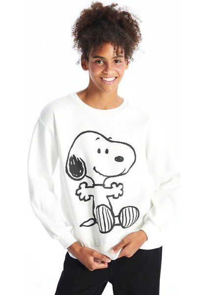 Xsıde Bisiklet Yaka Snoopy Baskılı Oversize Kadın Kalın Sweatshirt