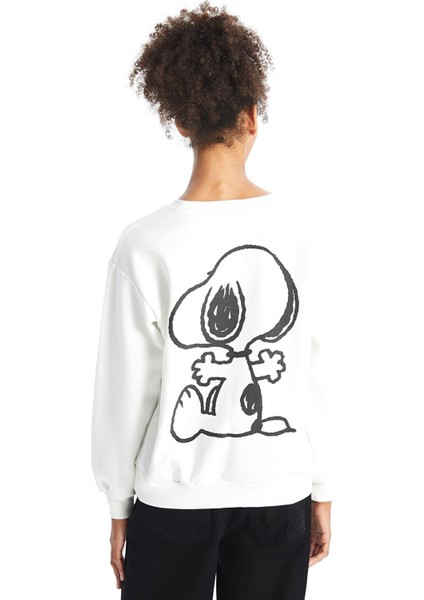 Xsıde Bisiklet Yaka Snoopy Baskılı Oversize Kadın Kalın Sweatshirt fırsatları