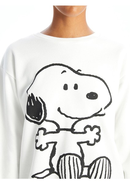 Xsıde Bisiklet Yaka Snoopy Baskılı Oversize Kadın Kalın Sweatshirt