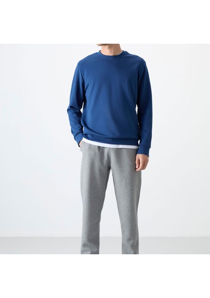 Basic Erkek Sweatshirt - Kompakt Kumaş, Uzun Kollu, Yumuşak ve Rahat - Gri (Günlük ve Casual Giyim Için)