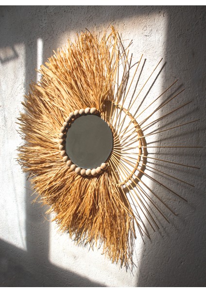 El Yapımı Yuvarlak Bohem Dekoratif Duvar Aynası