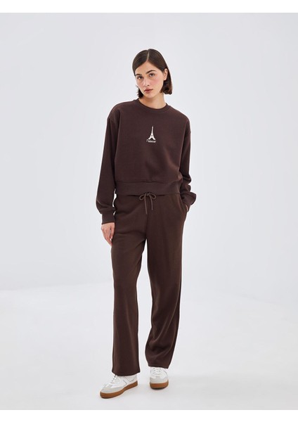 Lcw Vision Bisiklet Yaka Nakışlı Oversize Kadın Sweatshirt