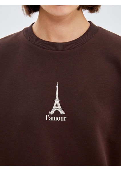 Lcw Vision Bisiklet Yaka Nakışlı Oversize Kadın Sweatshirt