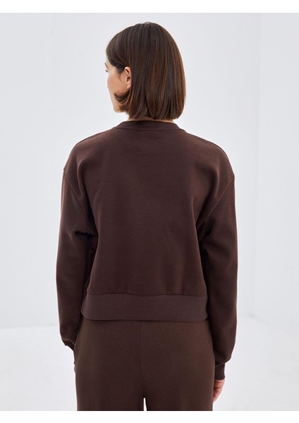 Lcw Vision Bisiklet Yaka Nakışlı Oversize Kadın Sweatshirt