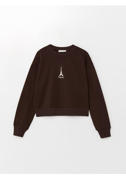 Lcw Vision Bisiklet Yaka Nakışlı Oversize Kadın Sweatshirt