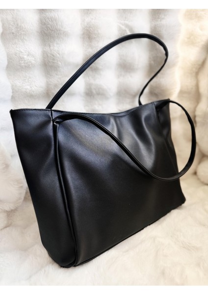 Siyah Fermuarlı Iki Parça Çapraz Askılı El Omuz Çantası