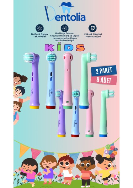 Çocuklar Için Oral-B Uyumlu Şarjlı Ve Pilli Diş Fırçası Yedek Başlığı 8 Adet
