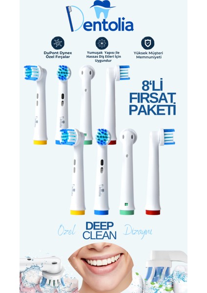 Oral-B Uyumlu Şarjlı Ve Pilli Diş Fırçası Yedek Başlığı 8 Adet