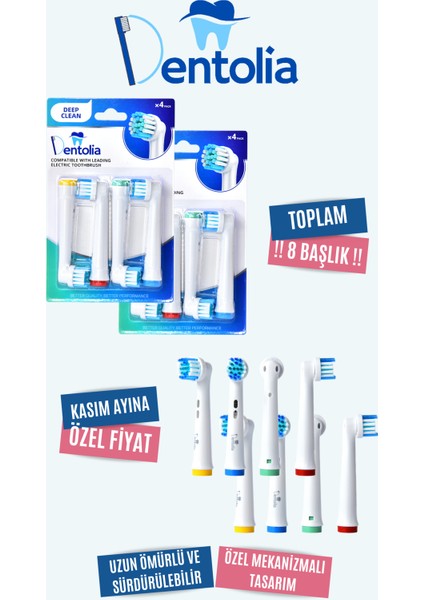 Oral-B Uyumlu Şarjlı Ve Pilli Diş Fırçası Yedek Başlığı 8 Adet