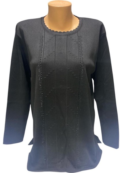 Yuvarlak Yaka Inci Taş Işleme Detaylı Kışlık Anne Kazak fiyatları