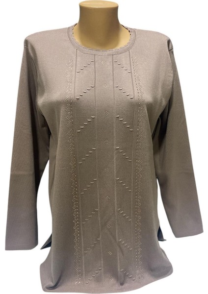 Yuvarlak Yaka Inci Taş Işleme Detaylı Kışlık Anne Kazak fiyatları