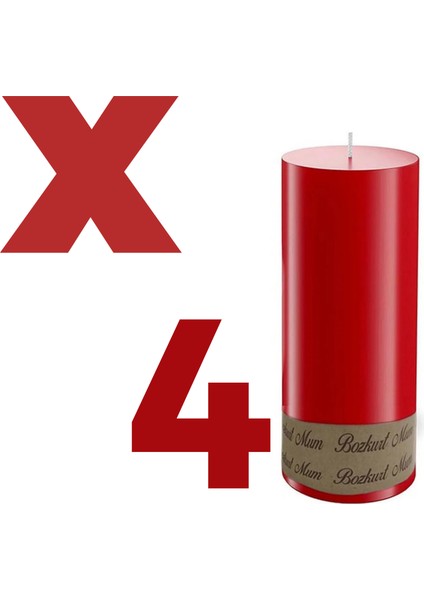 4'lü 10 x 20 cm Silindir Mum Kırmızı