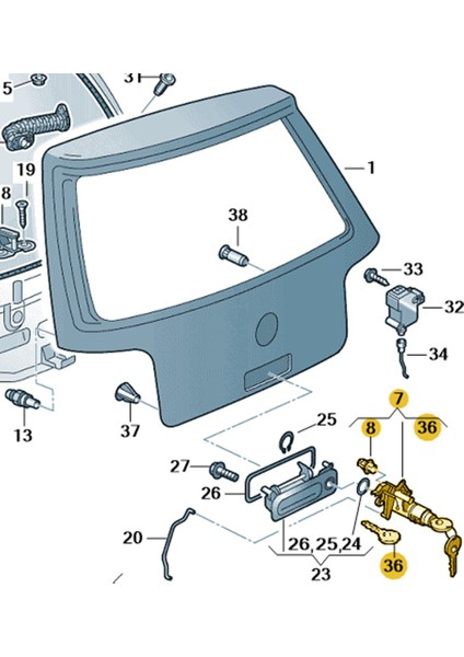 Vw Lupo 1999-2006 Arka Bagaj Kapağı Kilit Mekanizması 1J6827297G