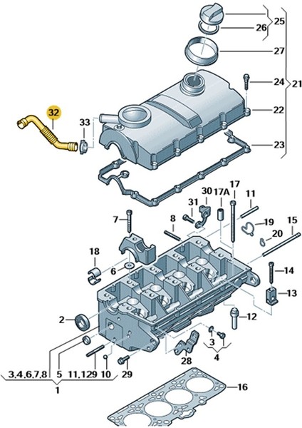 Vw Caddy 2004-10 1.9 Bjb Motor Üst Kapak Hava Alma Borusu 038103493AC