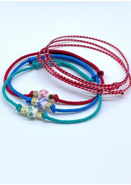 6’lı (3*2adet) Yılbaşı Arkadaşlık ve Sevgi Hediyesi Kiraz Çiçekli Kartlı Jelatinli Lüks Marteniçka Dilek Bilekliği Seti