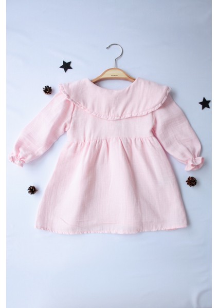 Pio Kids %100 Organik Rahat Günlük Büzgülü Sade ve Şık Çift Kat Müslin 6-24 Ay Kız Çocuk Elbisesi modelleri