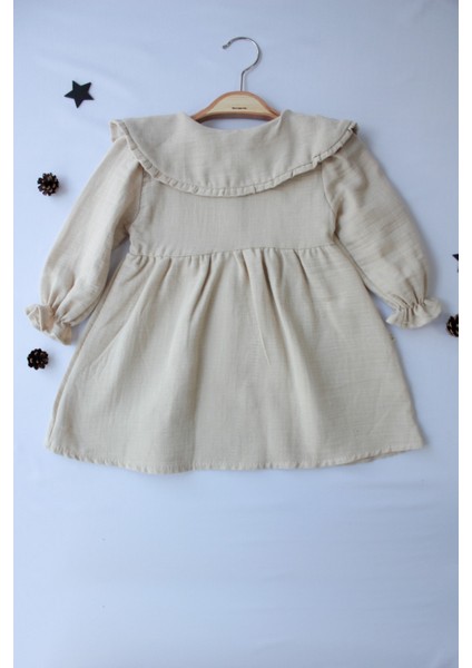 Pio Kids %100 Organik Rahat Günlük Büzgülü Sade ve Şık Çift Kat Müslin 6-24 Ay Kız Çocuk Elbisesi modelleri