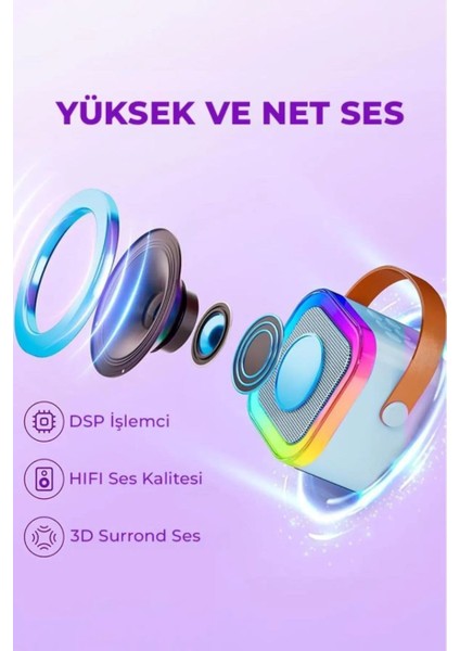 Karaoke Kablosuz Hoparlör Mikrofonlu Rgb Işıklı Bluetooth Speaker Tf Kart/usb/