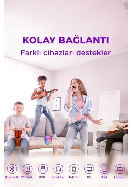 Karaoke Kablosuz Hoparlör Mikrofonlu Rgb Işıklı Bluetooth Speaker Tf Kart/usb/