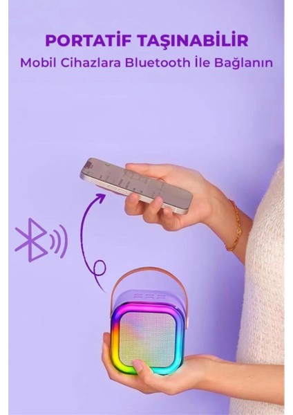 Karaoke Kablosuz Hoparlör Mikrofonlu Rgb Işıklı Bluetooth Speaker Tf Kart/usb/