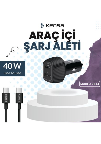 Krizantem Araç Içi Çakmaklık-Type C Adaptör ve Kablo USB Kablolu Giriş 12-24V Dc Çıkış 40W Type C