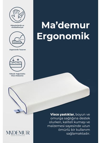 Ortopedik Visco Yastık Ergonomik Boyun Destekli Visco Yastık 60X40X11-9 cm