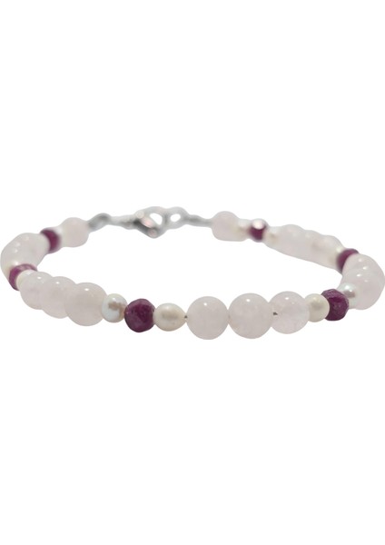 Inci-Pembe Kuvars -Yakut (2-3mm) Özel Tasarım Doğal Taş Bileklik