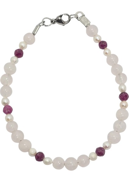 Inci-Pembe Kuvars -Yakut (2-3mm) Özel Tasarım Doğal Taş Bileklik fiyatları