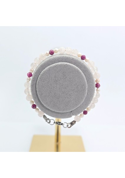 Inci-Pembe Kuvars -Yakut (2-3mm) Özel Tasarım Doğal Taş Bileklik modelleri