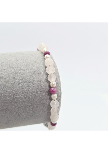 Inci-Pembe Kuvars -Yakut (2-3mm) Özel Tasarım Doğal Taş Bileklik fırsatları