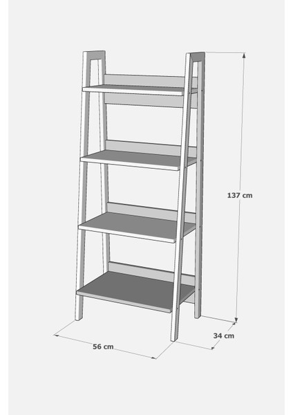 Hnchome 4 Katlı Metal Iskeletli Kitaplık Aksesuar Rafı ve Merdiven Raf, Modern Kitaplık