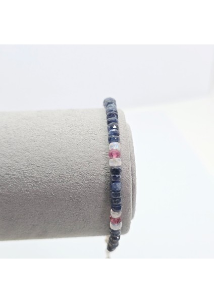 Ay Taşı -Safir -Turmalin (2-3mm) Gümüş Aparatlı Özel Tasarım Doğal Taş Bileklik fırsatları