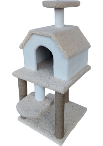 Çift Katlı Krem Kedi Evi