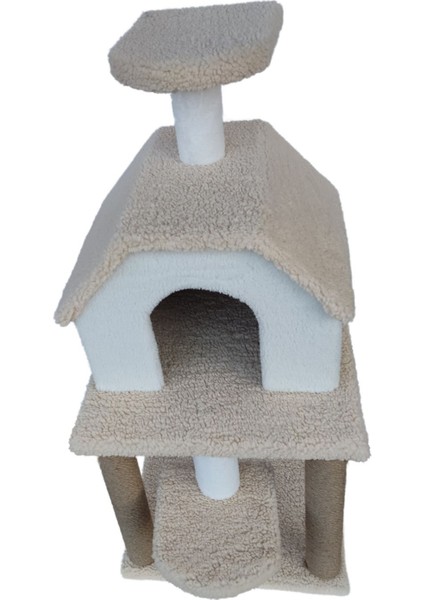 Çift Katlı Krem Kedi Evi
