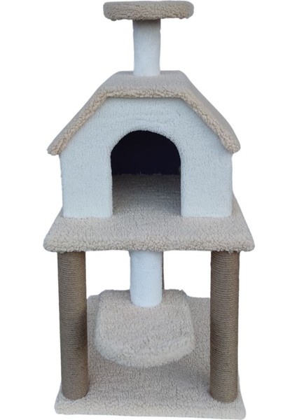 Çift Katlı Krem Kedi Evi