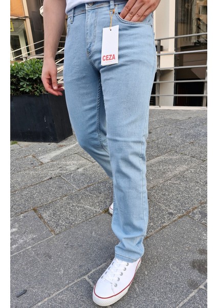 Erkek Slim Fit Buz Mavi Esnek Likralı Kot Pantolon modelleri