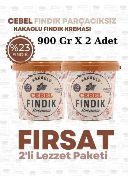 Kakaolu Fındık Kreması 900 gr (Kova) %23 Cebel Çikolata (900 gr x 2 Adet)