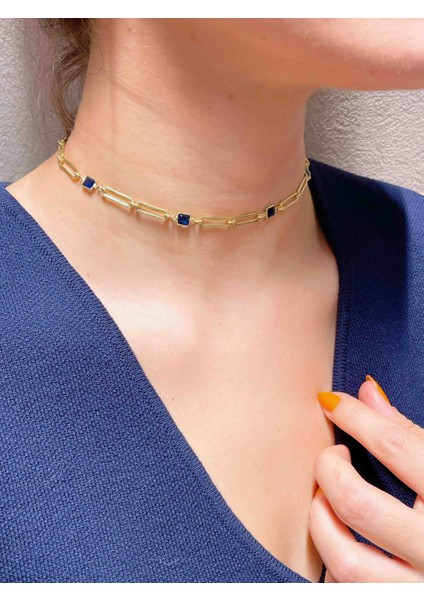 925 Ayar Gümüş Mavi Taşlı Choker