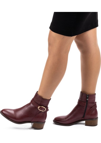 Kadın Deri Kemerli Tokalı Alçak Topuklu Günlük Bot