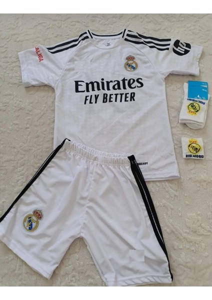 Real Madrid 2024/25 Yeni Sezon Arda-Güler Iç Saha Çocuk Beyaz 4 Lü Set Forması (Byz-Arma)