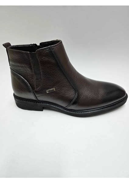 Hakiki Deri Kauçuk Taban Bağcıksız Kahverengi Klasik Erkek Bot C-830102MRTT