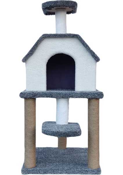 Çift Katlı Gri Beyaz Kırçıllı Kedi Evi modelleri