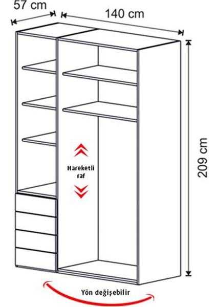 Bubu Home Elegant 3 Kapaklı Çekmecli Genç Odası Dolap