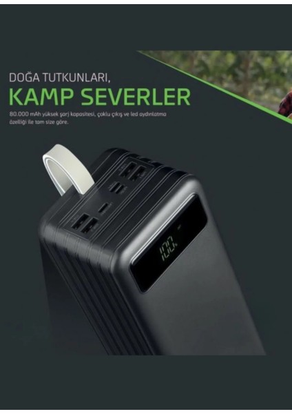 50.000 Powerbank Işıklı-Dijitalgöstergeli-Kablolu Kamp ve Seyahat