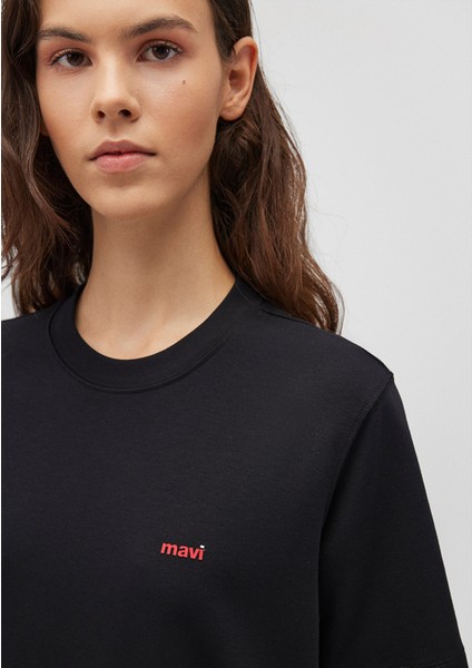 Mini Mavi Logo Baskılı İnterlok Siyah Basic Tişört 1612122-900