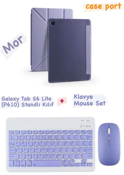 Galaxy Tab S6 Lite (P610) Uyumlu Bluetooth Klavye Mouse Set Standlı Kılıf