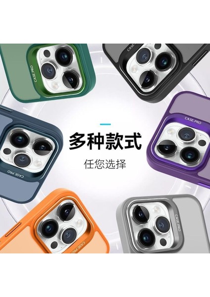 iPhone 16 Pro Max Kamera Korumalı Standlı Kılıf Magsafe Şarj ile Uyumlu Açılır Kamera Standlı Manyetik Kılıf + Lens Koruma Set