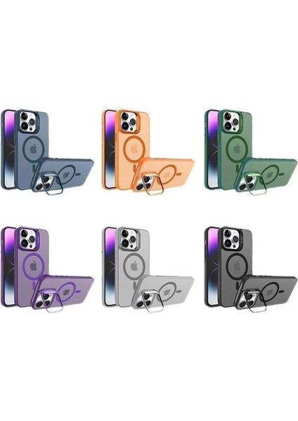 iPhone 16 Pro Max Kamera Korumalı Standlı Kılıf Magsafe Şarj ile Uyumlu Açılır Kamera Standlı Manyetik Kılıf + Lens Koruma Set