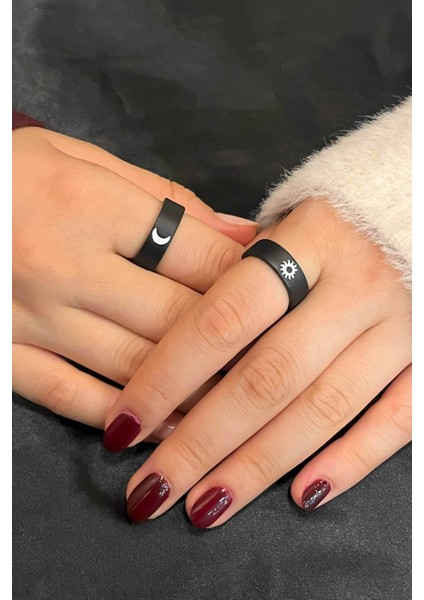 Güneş ve Ay Siyah Model Ayarlanabilir Çift Sevgili ve Arkadaşlık Yüzük Seti fiyatları