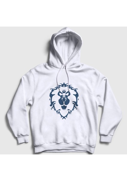 Unisex Beyaz Alliance Logo World Of Warcraft Oyun Kapüşonlu Sweatshirt